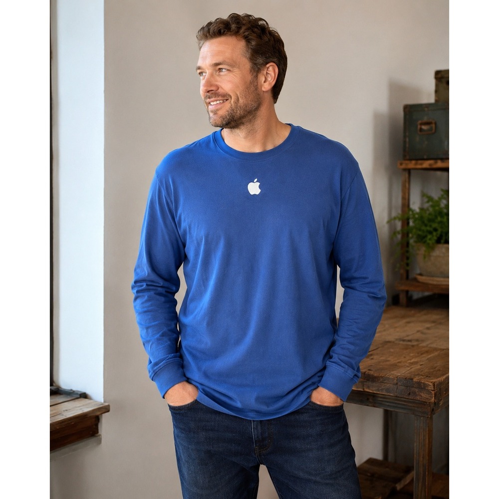 Apple Employee Long Sleeve Shirt Blue Excellent Embroidered Logo Cotton XL